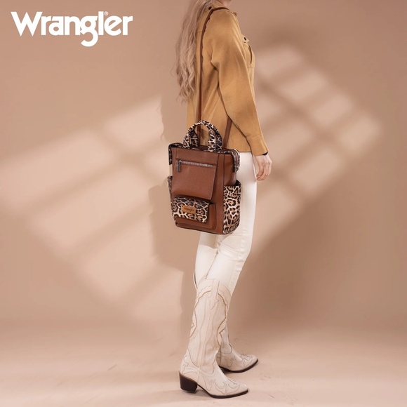 Wrangler Leopard Print Tote/Shoulder Bag Convertible Backpack - Leopard